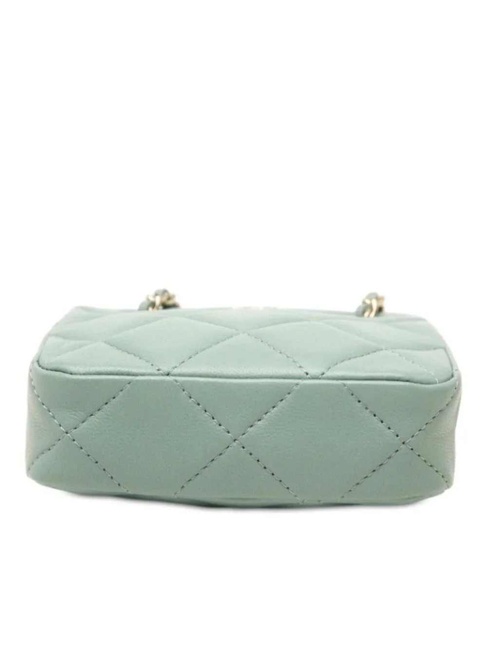 Chanel Quilted CC Logo Mini Chain Shoulder Bag Pochette Blue Green Lambskin